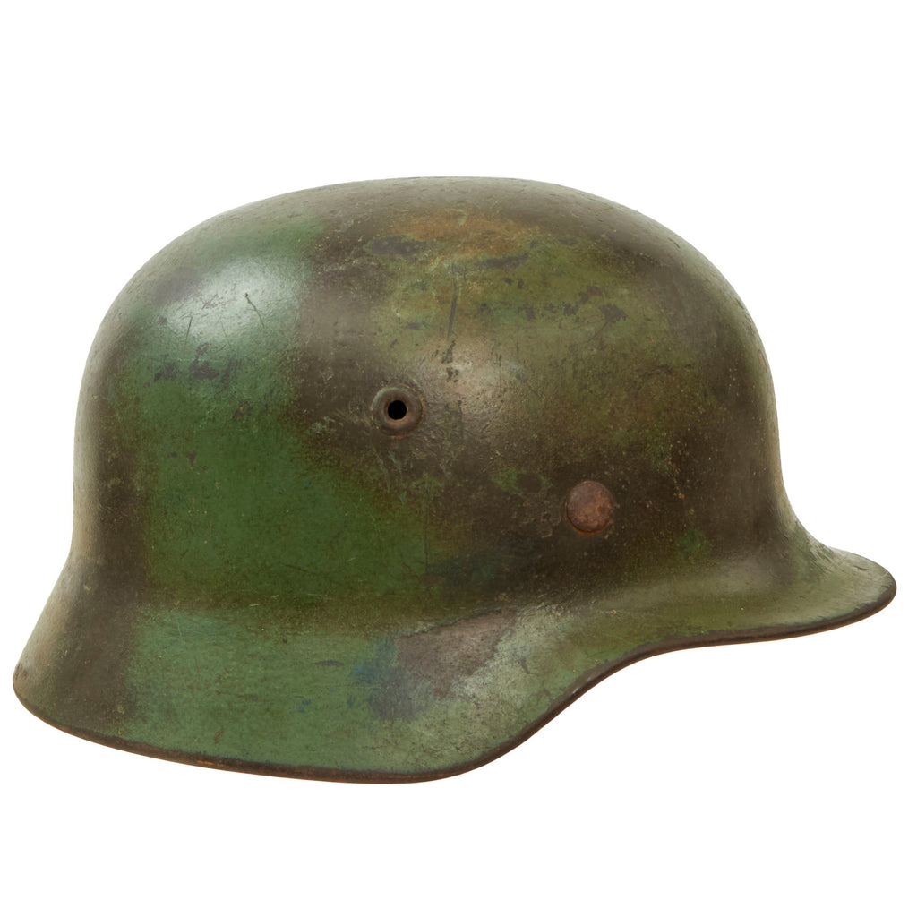 Original German WWII Luftwaffe M40 Single Decal Overpaint "Normandy" Camouflage Steel Helmet with Relic Liner - marked Q64 Original Items