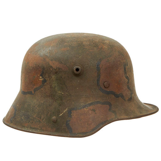 Original Imperial German WWI M16 Turtle Camouflage Painted Stahlhelm with Likely Mustard Gas Exposed Liner & Chinstrap - ET64