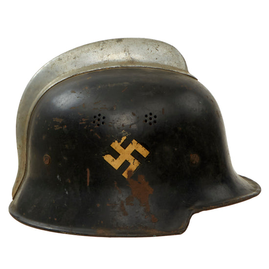 Original German Pre-WWII M34 Square Dip Early Style Fire Police Helmet with Double Decals - Size 58 Original Items