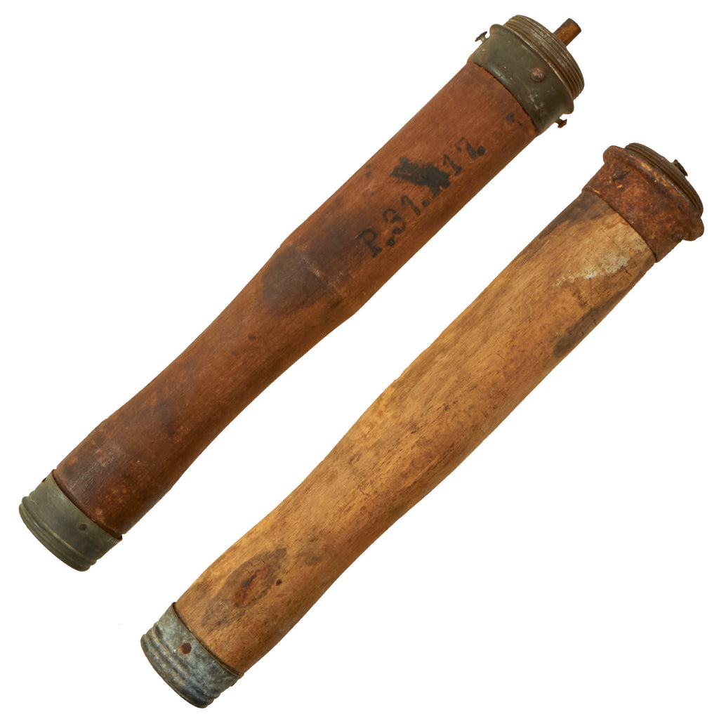 Original Imperial German WWI Lot of Two Inert M1917 Stick Grenade Handles Dated 1917 - Stielhandgranate M17