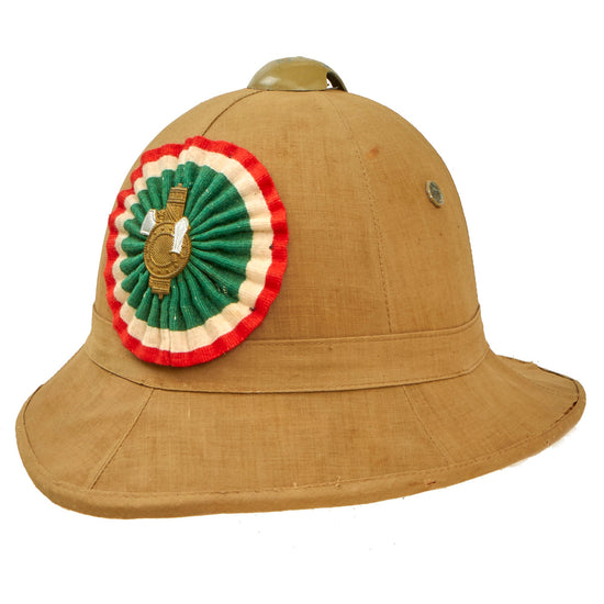 Original Italian WWII North African Campaign M1928 Tropical Sun Pith Helmet with Cockade - Size 58 Original Items