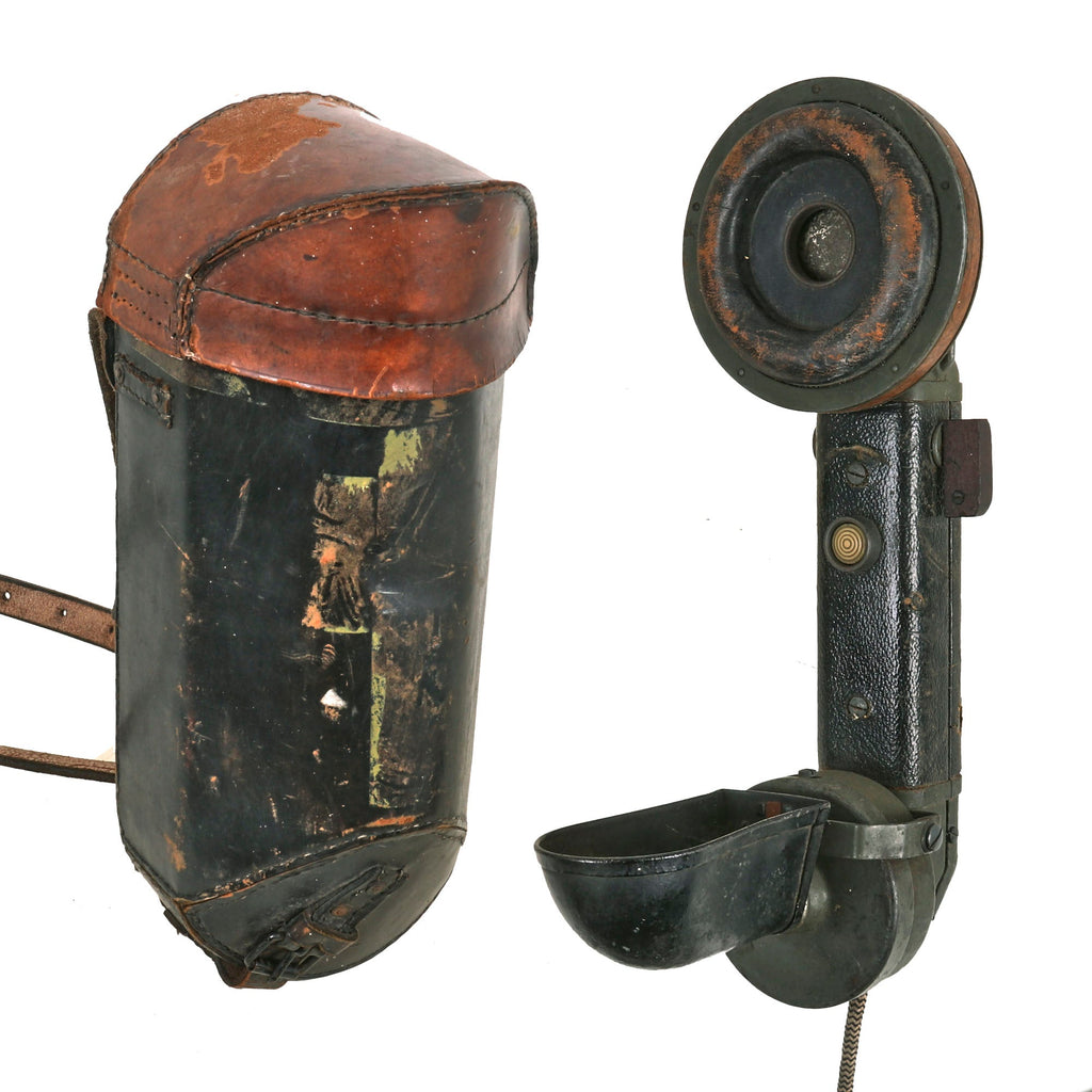 Original German WWI 1916 Trench Field Telephone Handset & Leather Carrier with Original Carry Strap - Dated 1917 Original Items