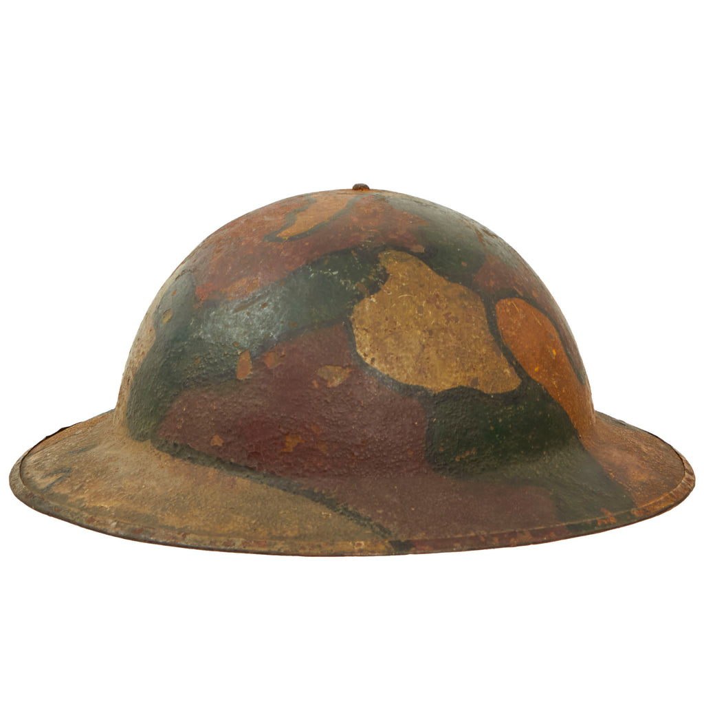 Original U.S. WWI Panel Camouflage Painted British-Made Mk 1 Doughboy Helmet with Liner & Partial Chinstrap