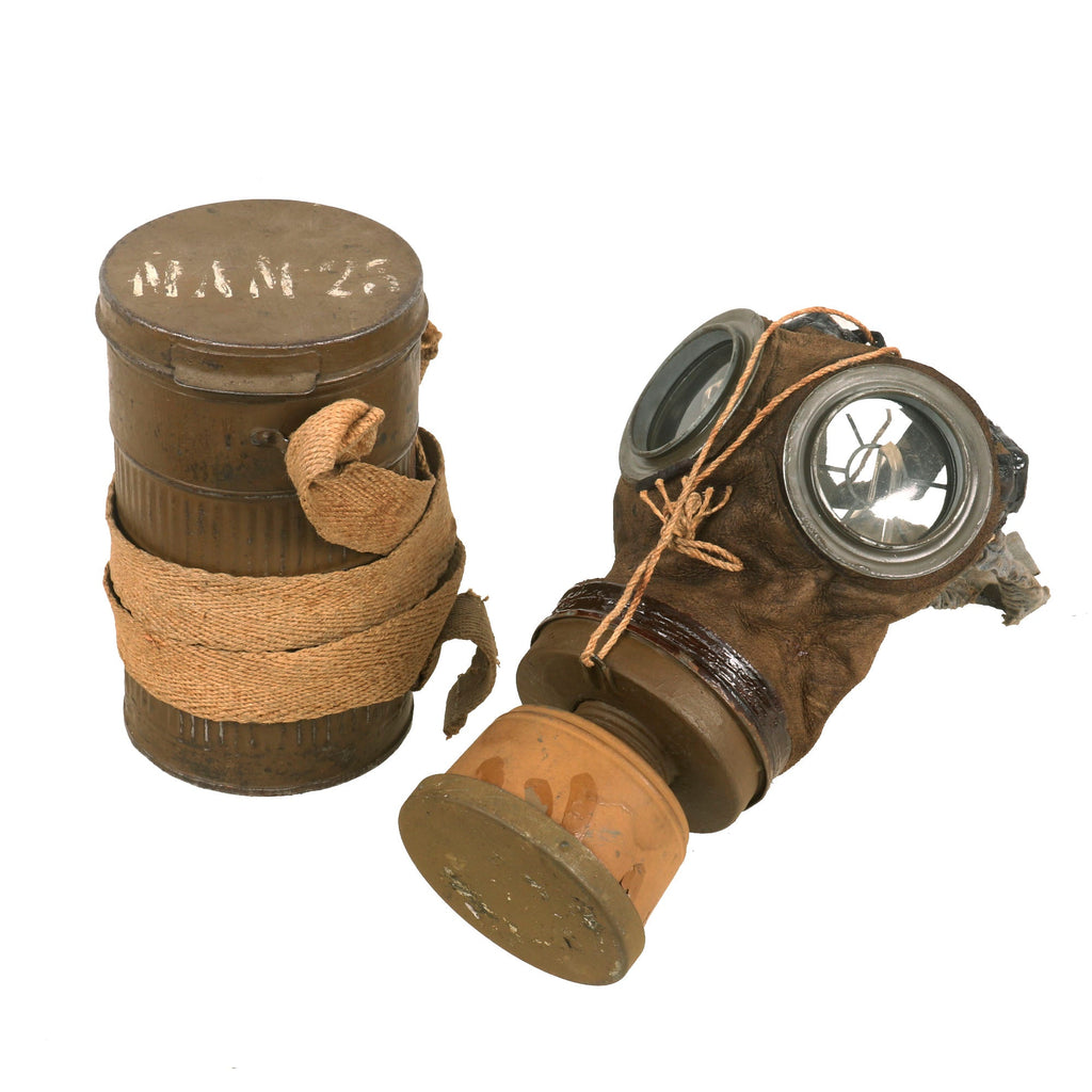 Original French WWI ARS Gas Mask Made from Converted German M1917 Ledermaske in Original Canister Original Items