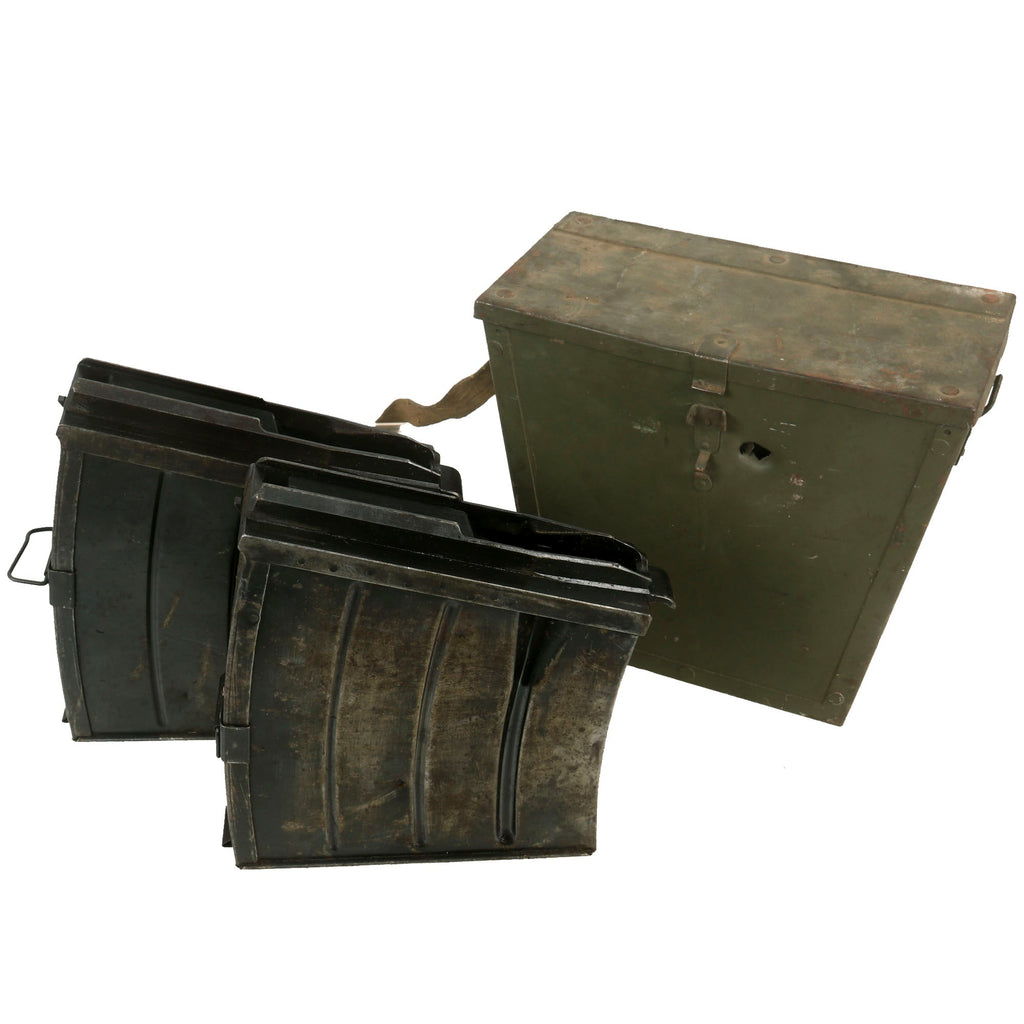 Original Finnish WWII Lahti L-39 Anti-Tank Rifle Magazines in Original Shrapnel-Damaged Carrying Case Original Items