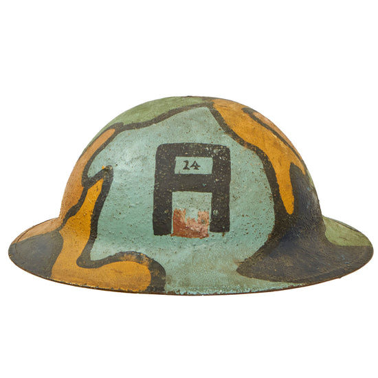 Original U.S. WWI Scarce Named 14th Engineers Camouflage Painted M1917 Doughboy Helmet - Complete - Among First Troops to Arrive at the Front Original Items