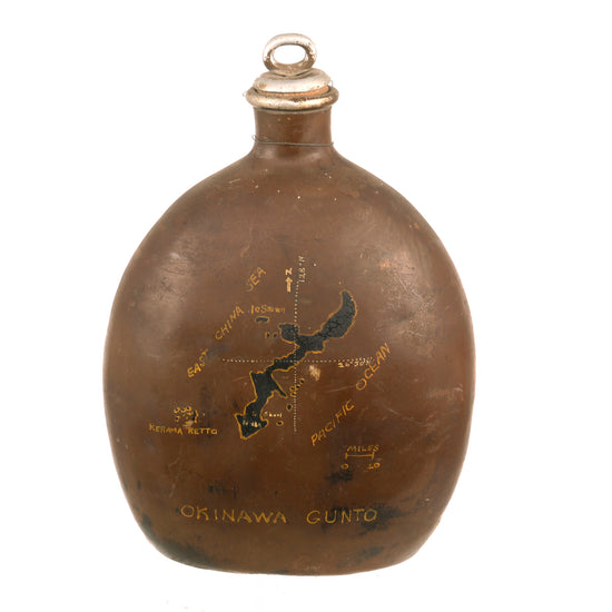 Original Japanese WWII 1942 Dated Aluminum Canteen Captured by American Soldier & Painted with Map