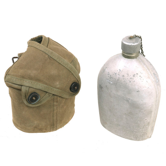 Original U.S. WWII US Marine Corps 3rd Type Cross Flap “Dog Ear” Canteen Cover with WWI M1910 Canteen & Cup