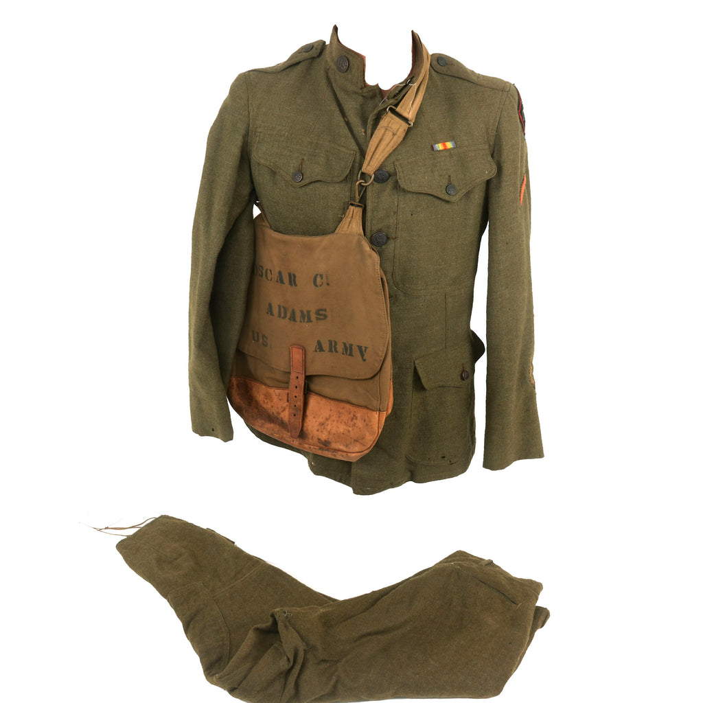 Original U.S. WWI Named Railway Engineer Uniform & Named British-Made Musette Bag with RARE Collar Disc - 14th Grand Division Transportation Corps