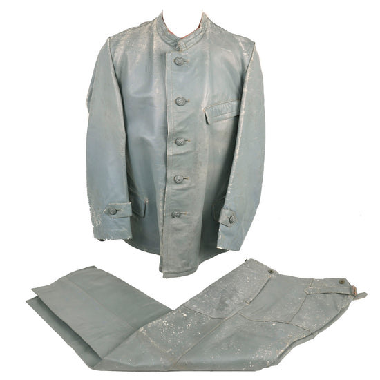 Original German WWII Kriegsmarine U-Boat Grey Leather Jacket and Trouser Set