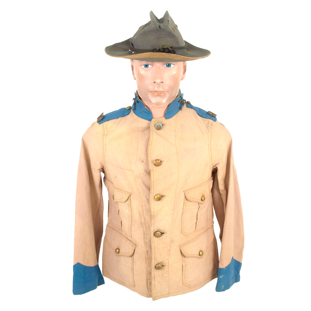 Original U.S. Spanish American War 2nd Infantry Regiment Captain’s M1898 Tropical Coat with Private Purchase Officer’s Campaign Hat - Hand Sewn Construction