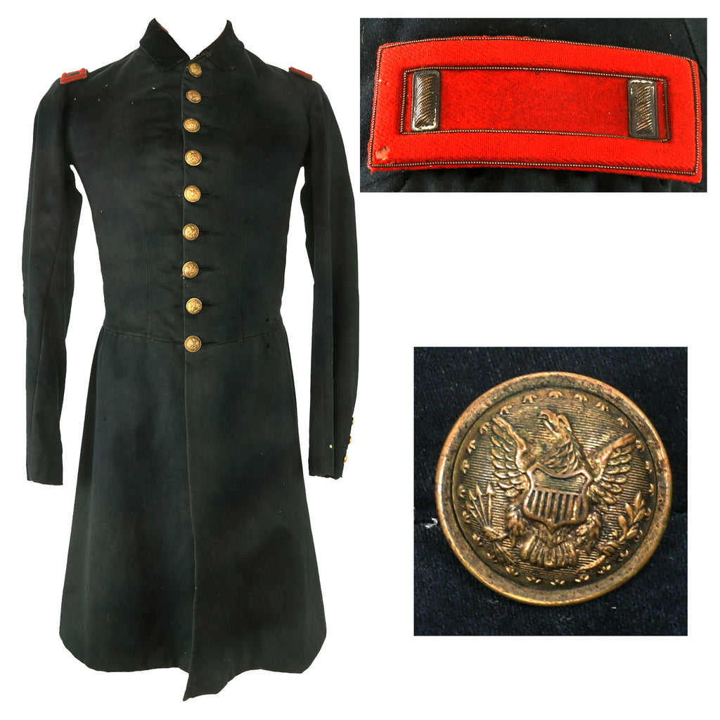 Original U.S. Civil War Rare Artillery Lieutenant Officer’s Single Breasted Frock Coat with Red Lieutenant Shoulder Boards