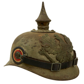 Original Imperial German WWI M1915 Prussian Ersatz Stahlblech Steel Pickelhaube by Gebrüder Bing, Nürnberg with National Cockade Marked to VII Armee-Korps Repair Depot