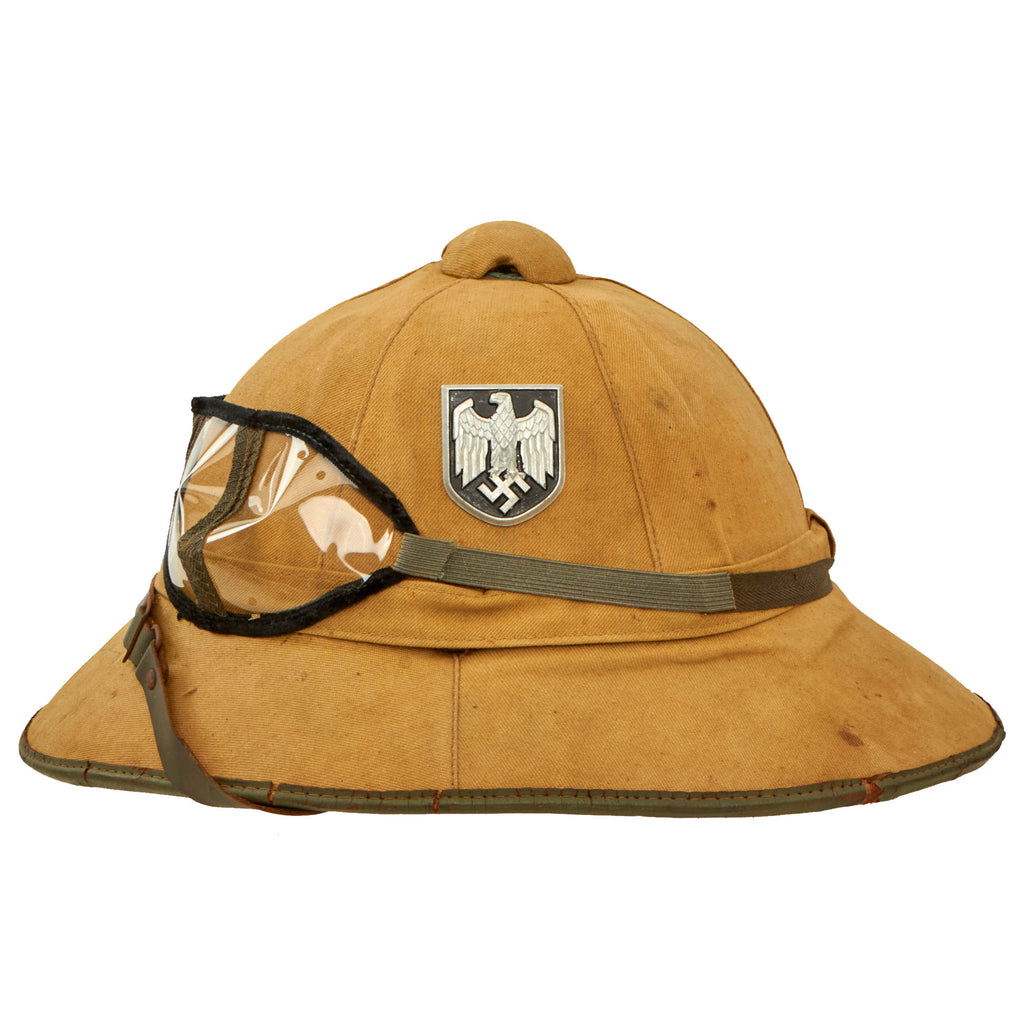 Original German WWII Service Worn First Model DAK Afrikakorps Sun Helmet with Eye Shields - size 57