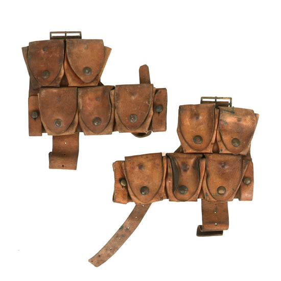 Original Australian ANZAC WWI Scarce P.08 P-1915 Leather Ammo Pouch Set - Left & Right Pouches Original Items