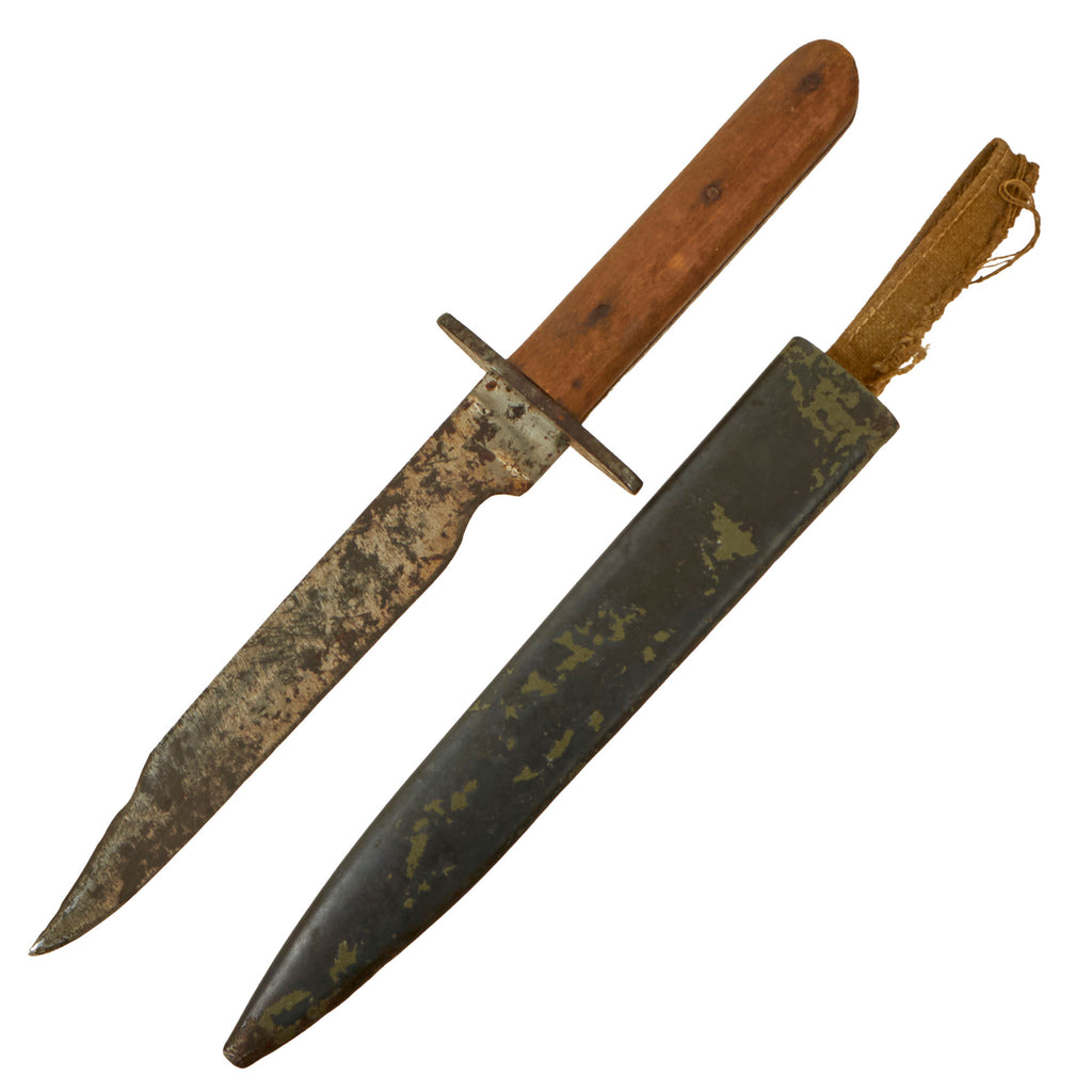 Original WWI Austro-Hungarian Fighting Knife with Modified “Bowie” Blade by Wlaszlovits Stoćsz & Steel Scabbard with Canvas Ersatz Belt Loop