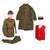 Original French WWII Artillery Lieutenant Officer’s Uniform Grouping with Tunic, Trousers, Vest, Greatcoat, Kepi, and M26 Officer’s Helmet with Braided Chinstrap Original Items