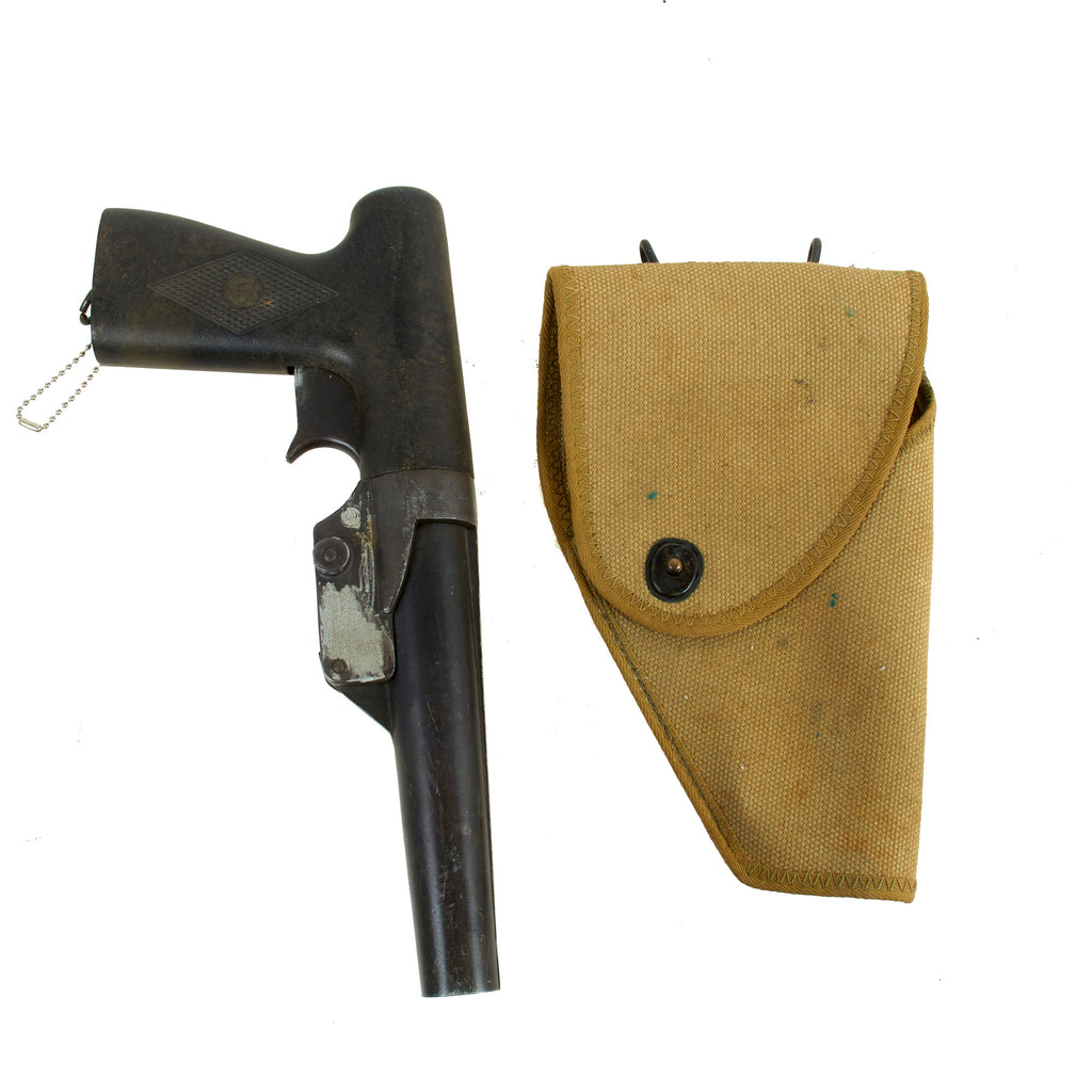 Original WWII U.S. Navy 10 Gauge Sedgley Mark 5 Signal Flare Pistol with Web Holster - Markings Scrubbed