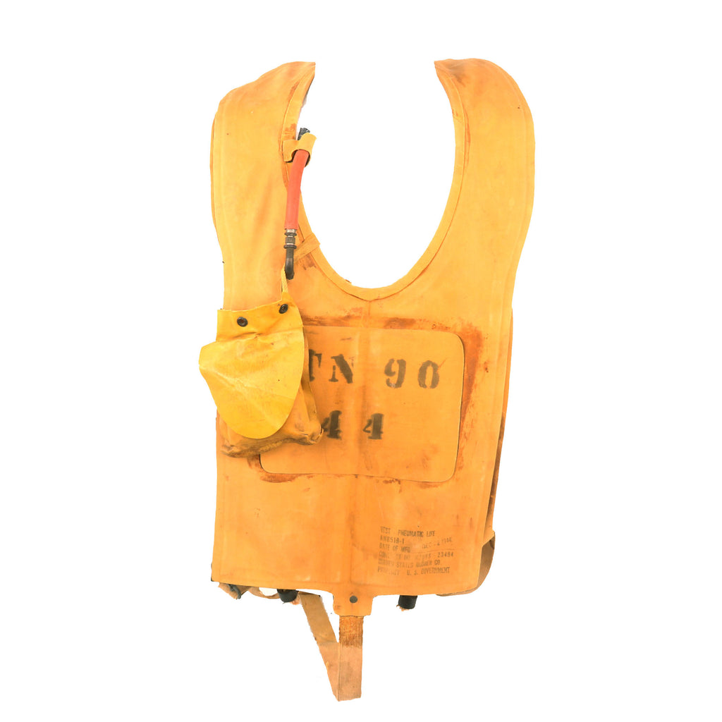 Original U.S. WWII Navy Night Torpedo Squadron 90 Marked Mae West Pneumatic Life Vest with Dye Marker by United States Rubber Company - Dated December 1944