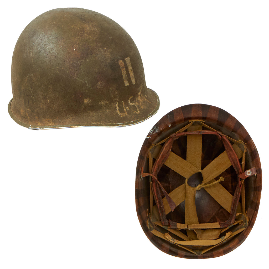 Original U.S. WWII 1942 Captain’s M1 McCord Front Seam Fixed Bale Helmet with Firestone Liner Original Items