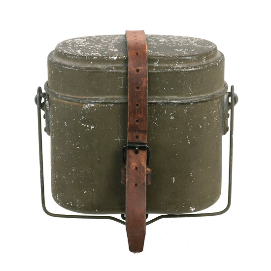 Original German WWII M31 Aluminum Mess Kit Kochgeschirr with Leather Strap - Dated 1941 Original Items