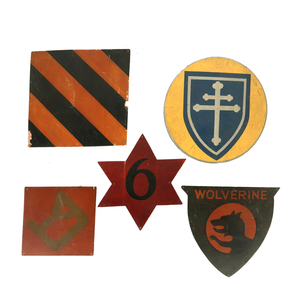 Original U.S. WWI Lot of 5 Large Divisional Painted Wall Insignia - 4th Division & 80th Division