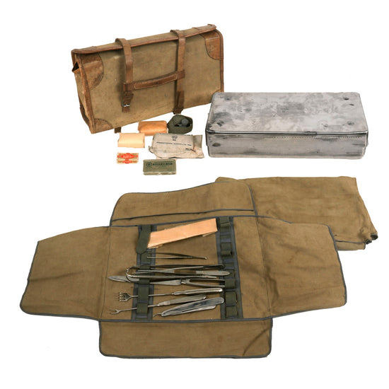 Original German WWII Wehrmacht Field Hospital Lazarette Surgical Medical Tool Set with Original Canvas Bag Original Items