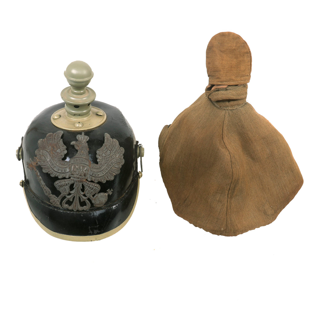 Original Imperial German WWI Prussian M1915 Artillery Pickelhaube “Kugelhelm” with Original Cloth Cover