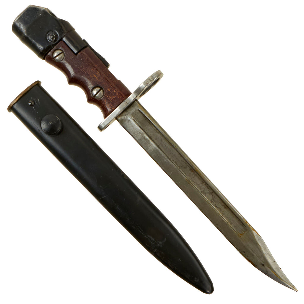 Original British Enfield No. 7 Mk. I/L Swivel Pommel Rifle Bayonet with Scabbard for No.4 SMLE or MkV Sten Original Items