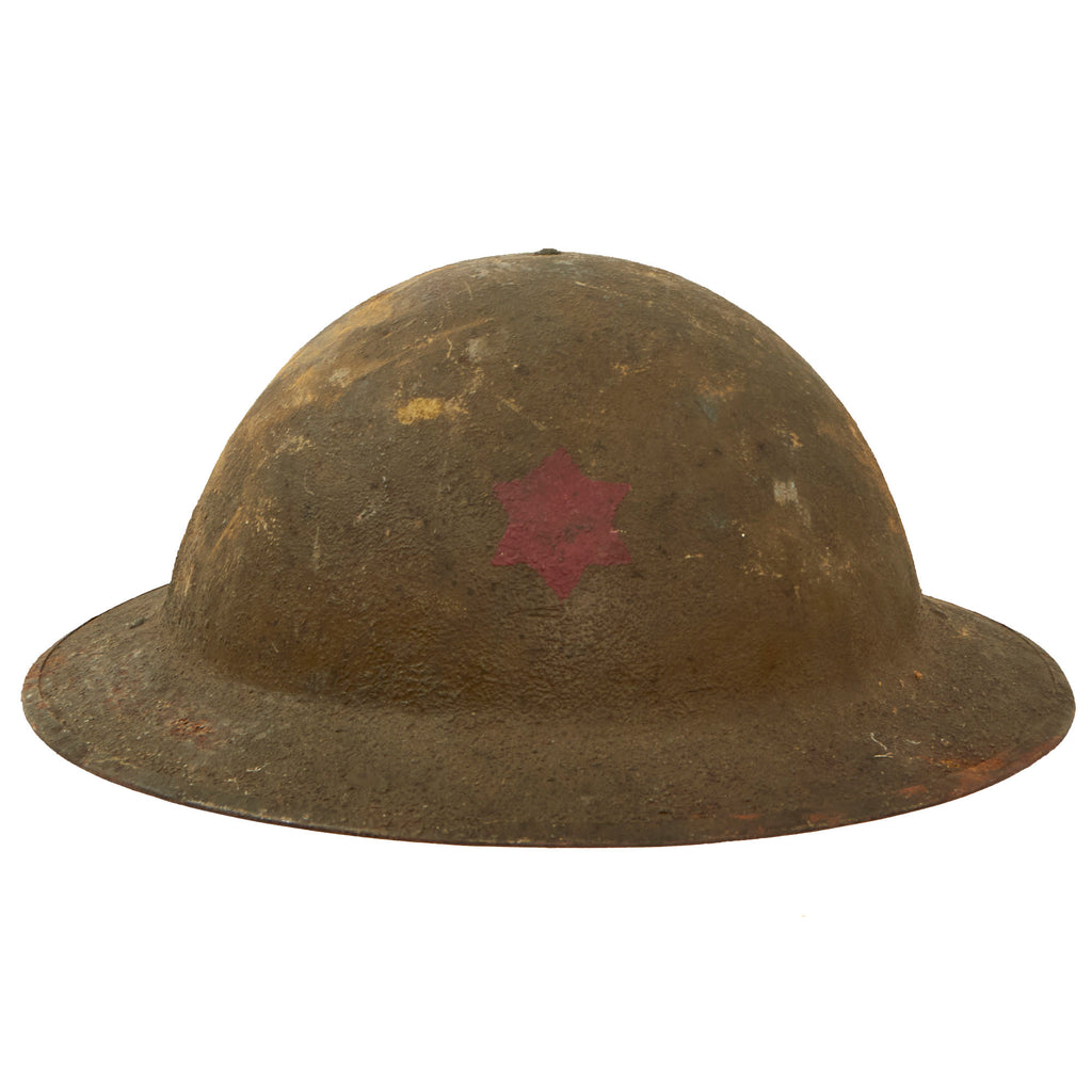 Original U.S. WWI 6th Infantry “Sight Seein’ Sixth” Division M1917 Doughboy Helmet with Original Paint and Liner - Broken Chinstrap