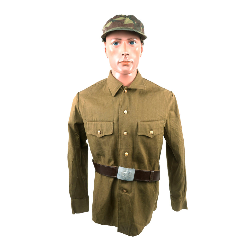 Original Cuban Army Uniform Captured During 1983 U.S. Invasion of Grenada - Camouflage Fatigue Cap, Shirt, Belt with Cuban Army Buckle Original Items