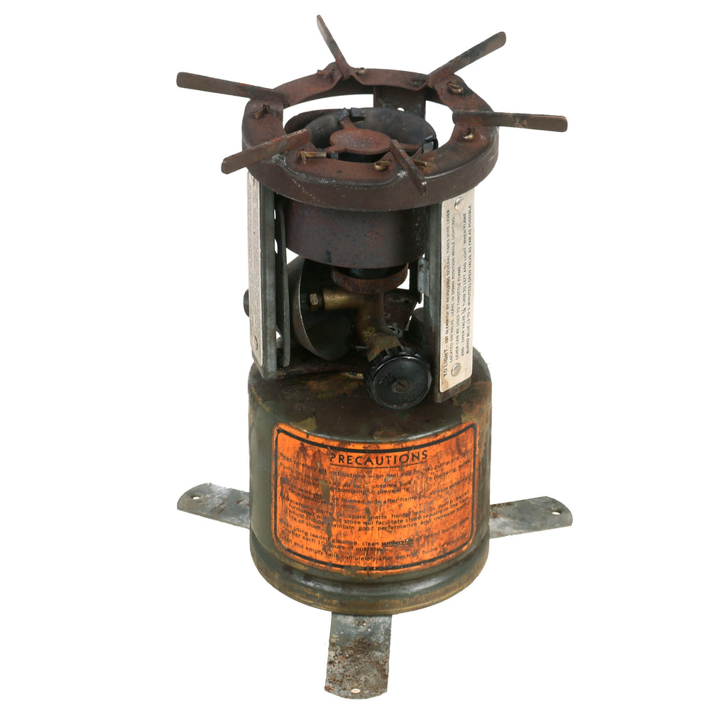 Original WWII U.S. Issue Coleman Gasoline Camp Stove in Bayonet "F" Canister - Dated 1945