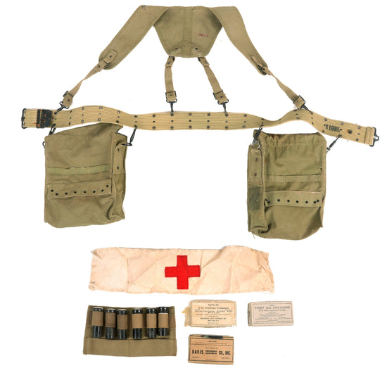 Original U.S. WWII Medic’s Belt Rig with Pouches & Vials - Reproduction Suspenders & Vial Carrier Original Items