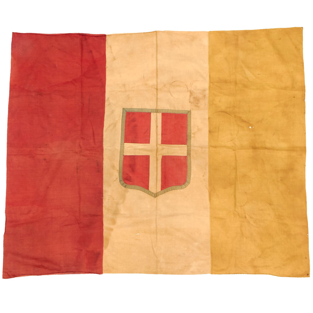 Original Italian WWII Kingdom of Italy Flag with Multi-Piece Savoy Coat of Arms - 37 x 44” Original Items