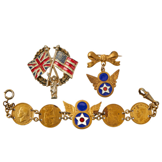 Original U.S. WWII 8th Air Force Bracelet & Sweetheart Pin Jewelry Lot Original Items