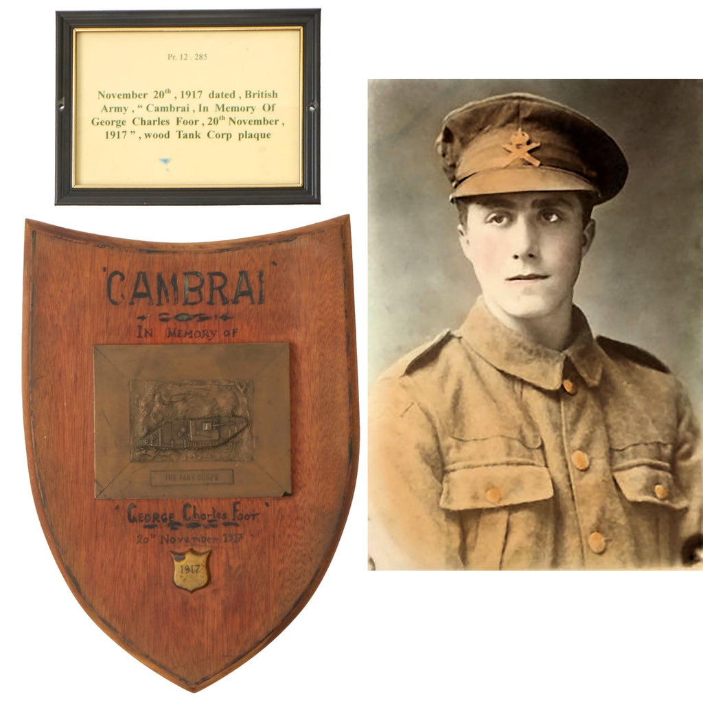 Original British WWI Tank Corps Memorial Plaque For Lance Corporal George Charles Foot, DCM, of ‘D’ Battalion, Tank Corps - Killed In Action November 20th, 1917 at Cambrai Original Items