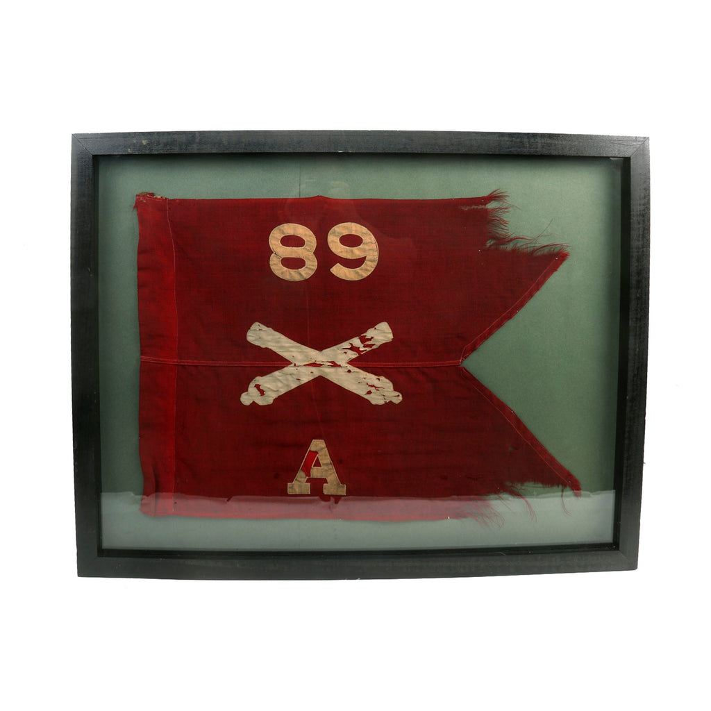 Original U.S. WWII US Army 89th Field Artillery Battalion Swallowtail Guidon - Formerly Part of A.A.F. Tank Museum - Framed 34”x26” Original Items