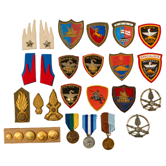 Original Italian Post-WWII Collection of Tank Related Insignia, Medals, & Buttons with Museum Tags - 28 Items Total