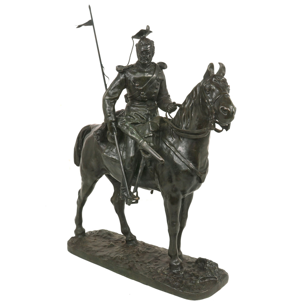 Original Imperial German WWI Era Large Bronze Sculpture of Uhlan Soldier of 5th (Westphalian) Uhlans on Horseback by Léon Mignon (1847-1898)