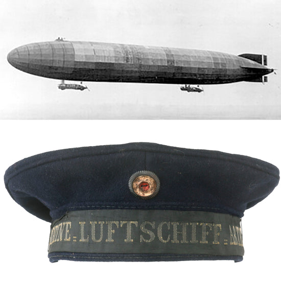 Original Imperial German WWI Extremely Scarce Kaiserliche Marine Imperial Navy Airship Luftschiff Abteilung Tellermütze Cap - Dated 1918 Original Items