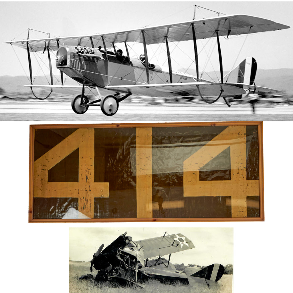 Original U.S. WWI Era Curtiss JN Jenny Framed Aircraft Fabric 414 with Crash Photographs - 25½ x 59½”