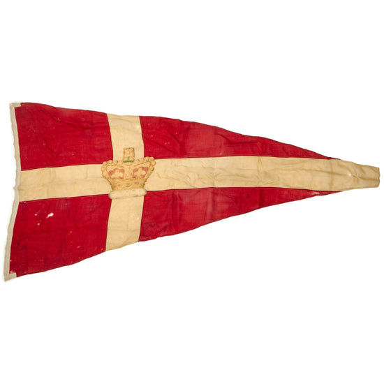 Original Danish WWII Era Denmark Royalty Flag Pennant with Crown - 38 x 72” Original Items