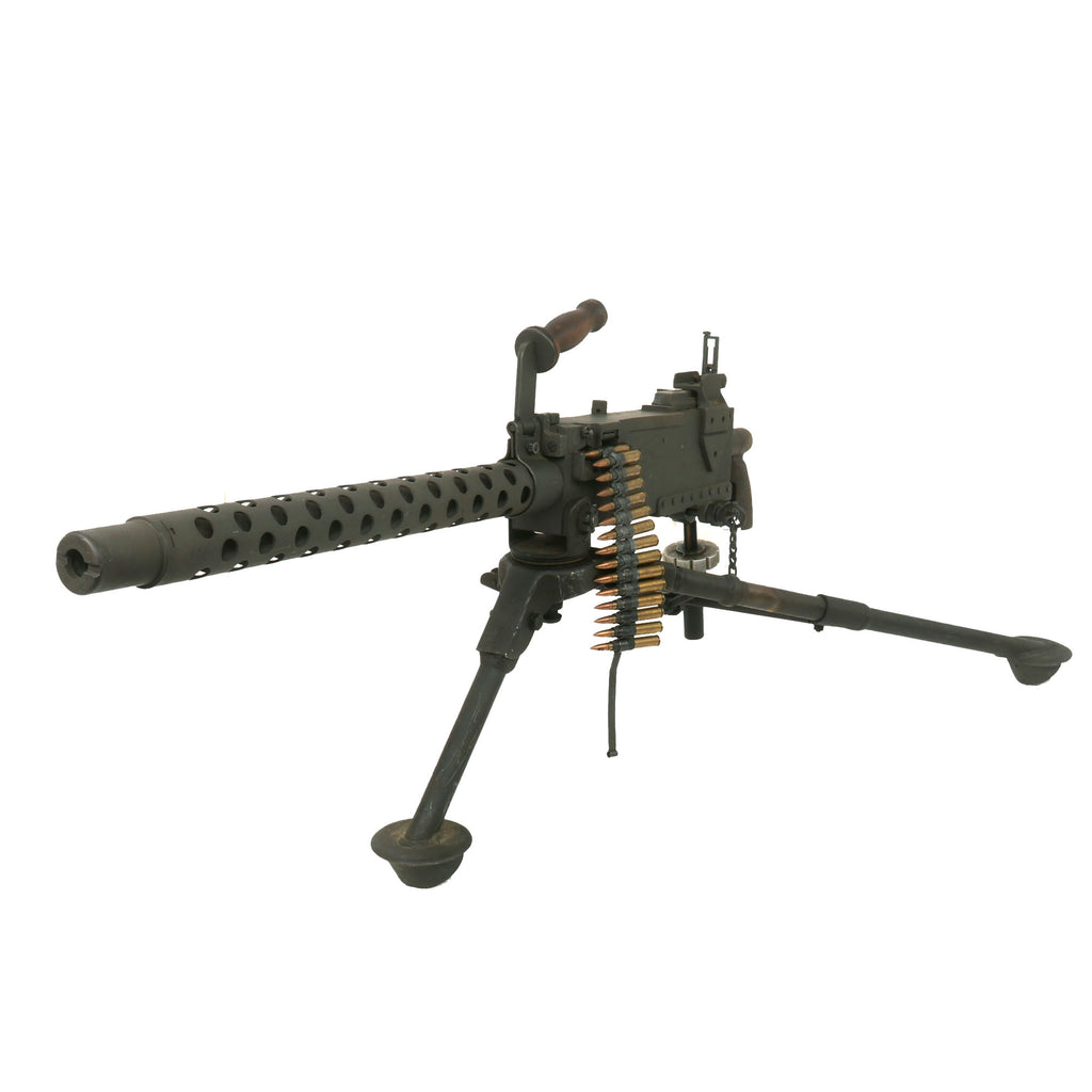 Original U.S. WWII Browning .30 Caliber M1919A4 Display Machine Gun with 1942 Dated Complete Tripod and Ammo Belt