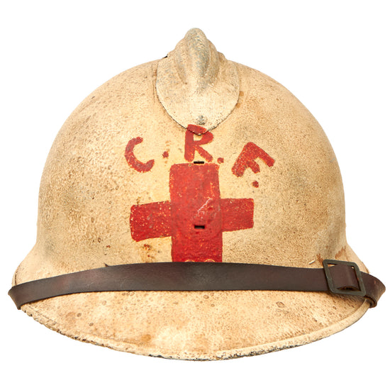 Original French WWII M1926 Helmet Painted White for French Red Cross CRF with Replaced Liner & Chinstrap