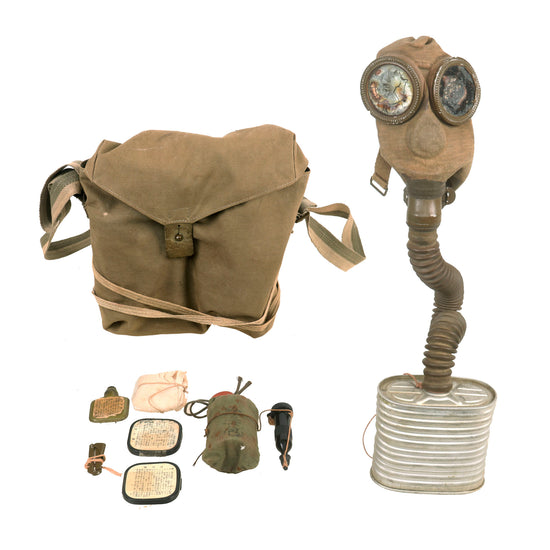 Original Japanese WWII Rare Type 99 Gas Mask With Intact Hose, Filter and Carry Bag with All Accessories