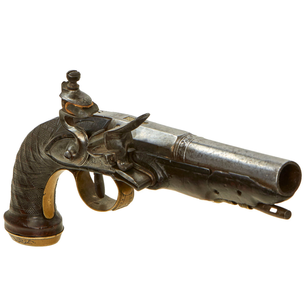 Original Late 18th Century Spanish - Italian Brass Mounted Flintlock Pistol with Barrel by Bustindui of Eibar - Circa 1800 Original Items