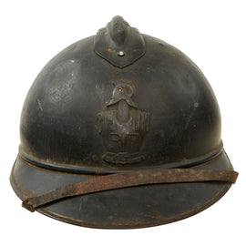 Original French WWI Model 1915 Adrian Helmet in Horizon Blue with RF Engineer Badge - Complete