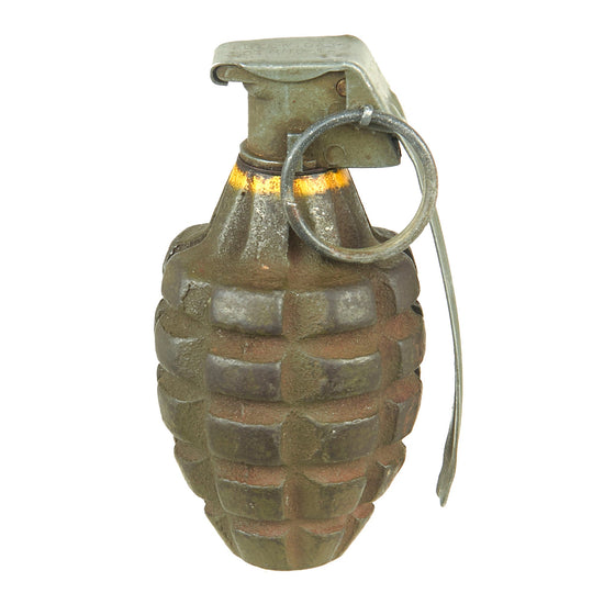 Original U.S. WWII Inert MkII Pineapple Grenade with Yellow Ring & M10A3 Fuze Original Items