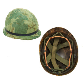 Original U.S. Vietnam War USMC M1 Helmet With Mitchell Pattern Camouflage Helmet Cover, M-151 "Mutt" Inner Tube Band and Liner