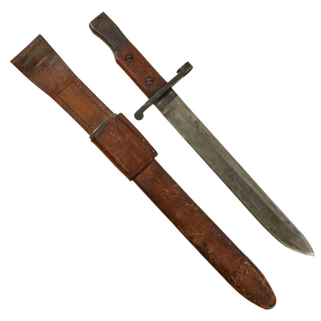 Original Canadian WWI Mk.I Ross Rifle Bayonet and Scabbard with U.S. WWI Surcharges - Dated 1910 Original Items